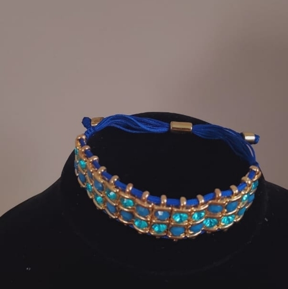 Royal Blue &Aqua Crystal Bracelet. Adjustable Strap🌴 - Picture 7 of 9